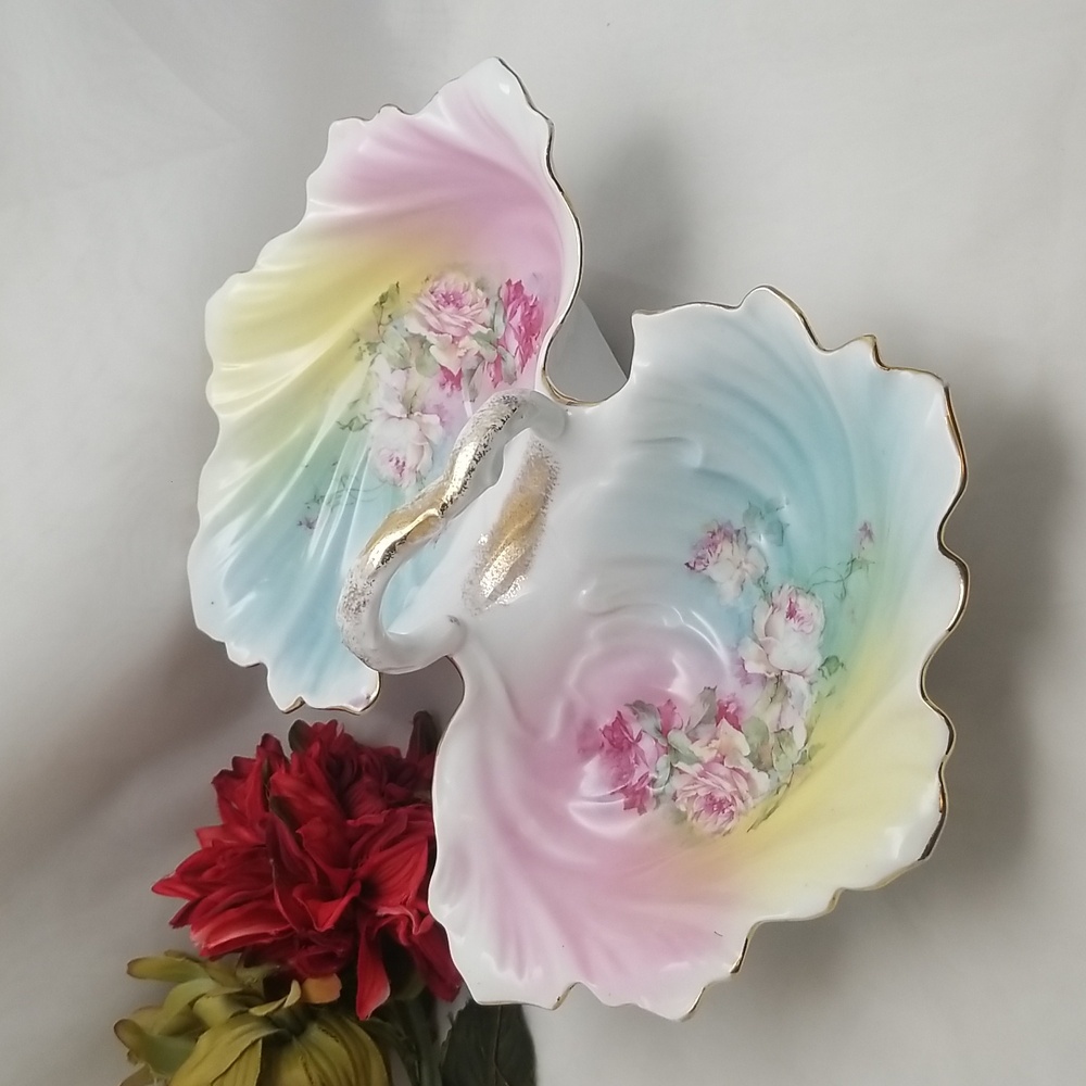 Antique MZ Austria Porcelain Handled Double Serving Bowl